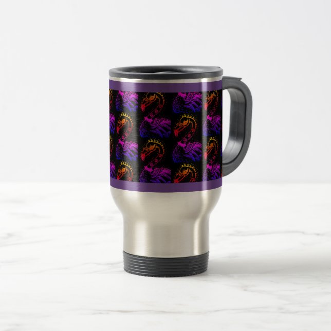 GOTH PUNK ROCKER FLAMINGO, SKULLS, SPIKED HAIR TRAVEL MUG (Front Right)