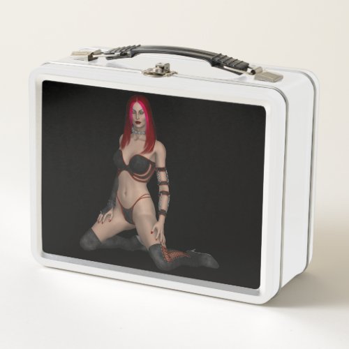 Goth Punk Vampire Woman in Black Leather Metal Lunch Box