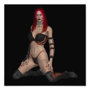 Goth Punk Vampire Woman in Black Leather Photo Print