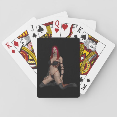Goth Punk Vampire Woman in Black Leather Playing Cards