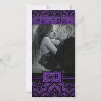 Goth Purple And Black Damask Save The Date by NouDesigns at Zazzle
