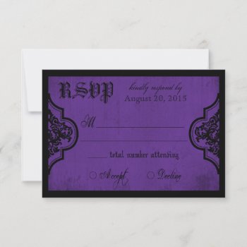 Goth Purple And Black Lace Rsvp Card by NouDesigns at Zazzle