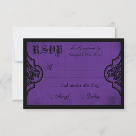 Goth Purple And Black Lace Rsvp Card