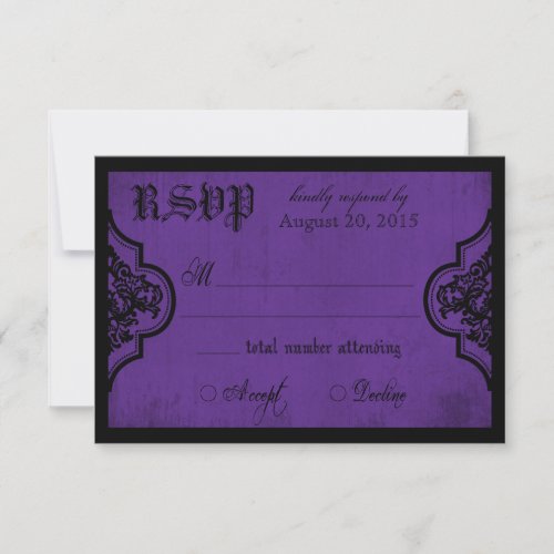 Goth Purple and Black Lace RSVP Card