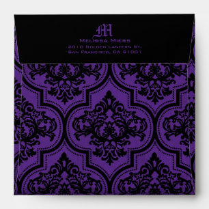 Goth Purple Black Damask Wedding Envelope