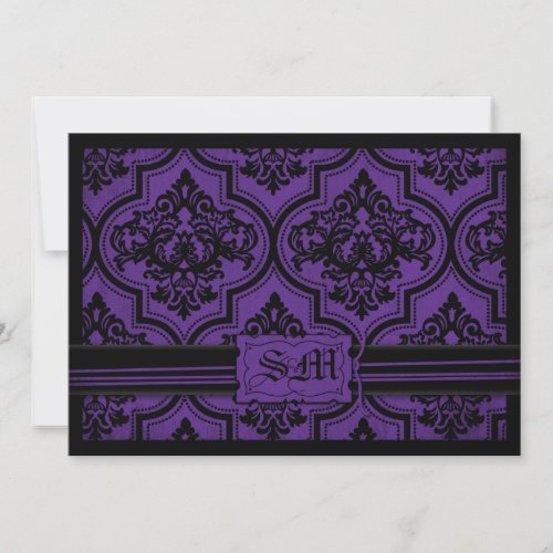 Goth Purple Black Damask Wedding Envelope Invitation