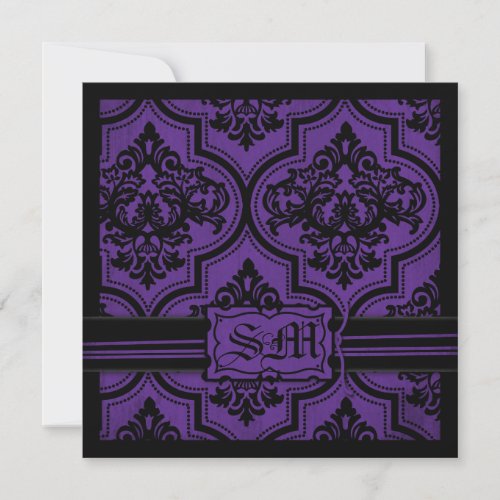 Goth Purple Black Damask Wedding Invitations