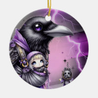 Goth Purple Black Halloween Event Baby Shower Ceramic Ornament