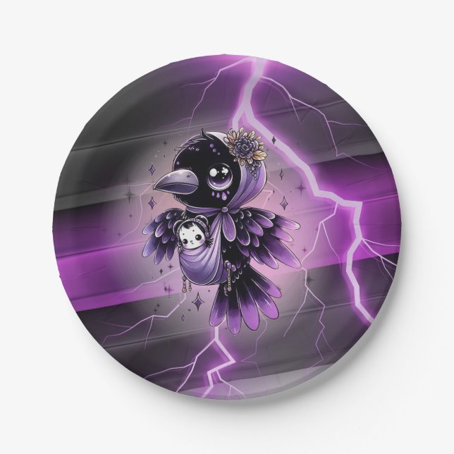 Goth Purple Black Halloween Event Baby Shower Paper Plates (Front)