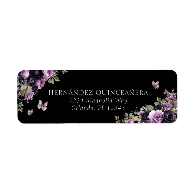 Goth Purple & Black Moody Florals Quinceañera  Label (Front)