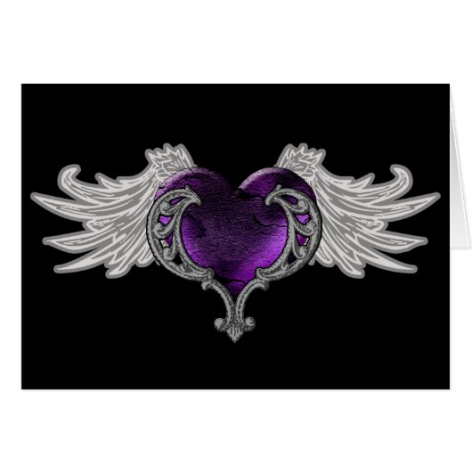 Goth Purple Heart with Angel Wings Cards (Front Horizontal)