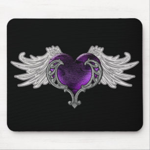 Goth Purple Heart with Angel Wings Mousepad