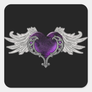 Goth Purple Heart with Angel Wings Sticker