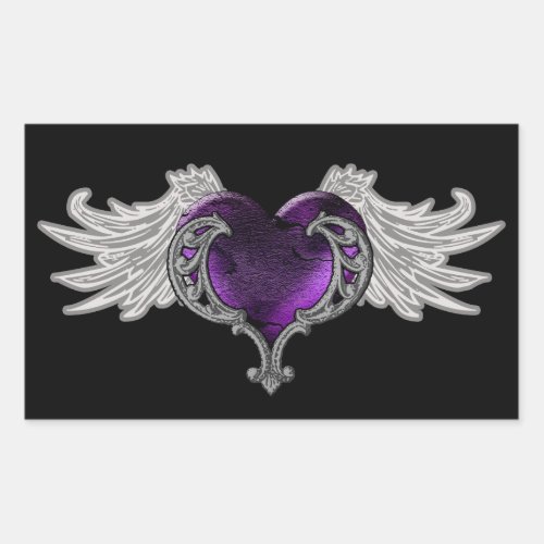 Goth Purple Heart with Angel Wings Sticker