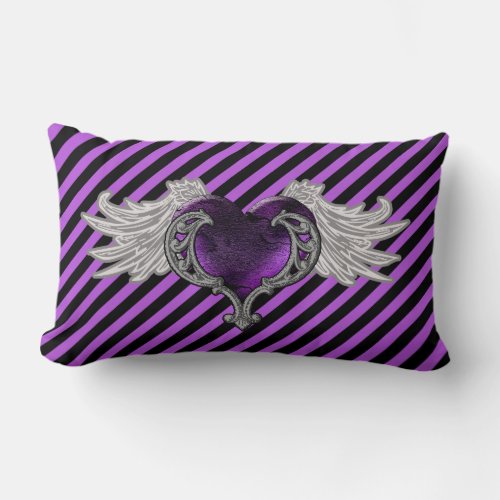 Goth Purple Heart with Angel Wings Throw Pillow