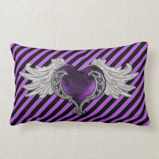 Goth Purple Heart with Angel Wings Throw Pillow