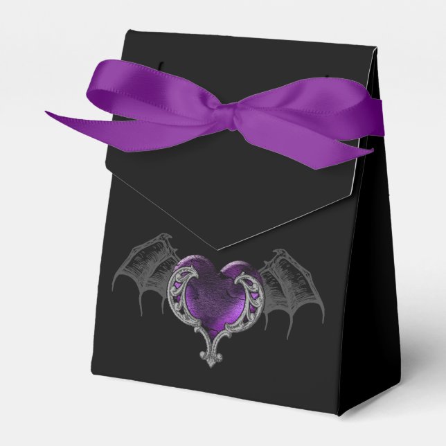 Goth Purple Heart with Bat Wings Favor Boxes (Front Side)