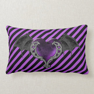 Goth Purple Heart with Bat Wings Throw Pillow