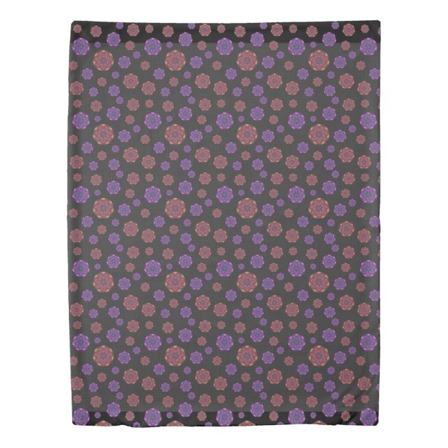 Goth Purple & Orange Fan Mandalas on Dk Gray Twin Duvet Cover (Front)