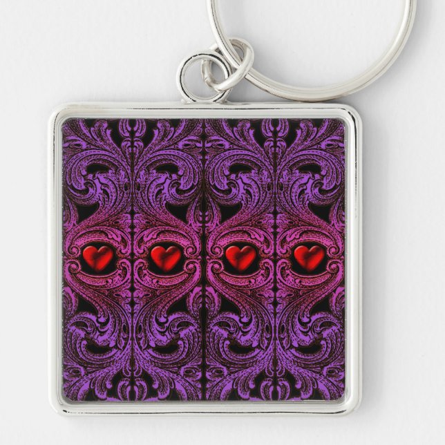 Goth Purple Ornament with Heart Keychain (Front)