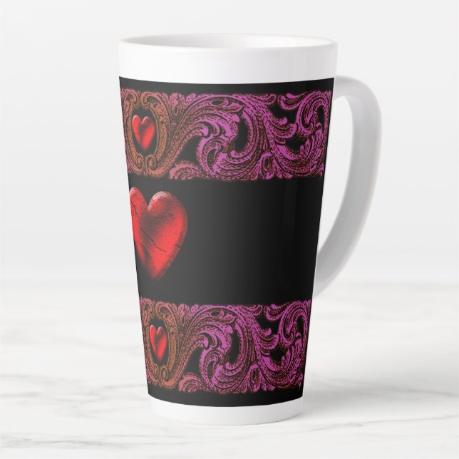 Goth Purple Ornament With Heart  Latte Mug (Right Angle)