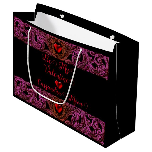 Goth Purple Ornament With Heart Personalized Large Gift Bag (Front Angled)