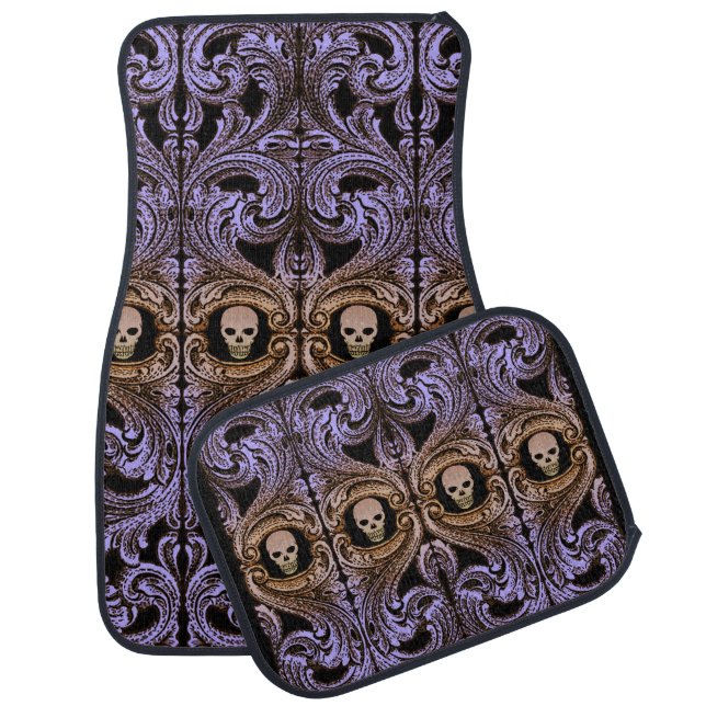 Goth Purple Ornament With Skull Car Floor Mat (Set)