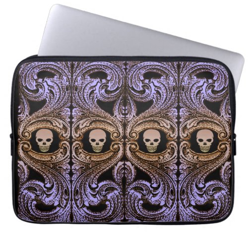Goth Purple Ornament With Skull Laptop Sleeve