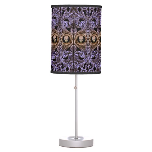 Goth Purple Ornament With Skull Table Lamp