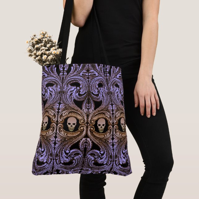 Goth Purple Ornament with Skull Tote Bag (Close Up)