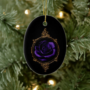 Goth Purple Rose Ceramic Ornament