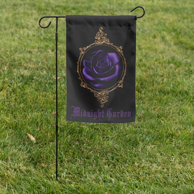 Goth Purple Rose Midnight Garden Flag (In SItu)