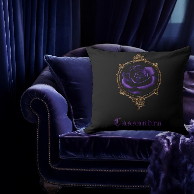 Goth Purple Rose Personalized  Throw Pillow (Creator Uploaded)