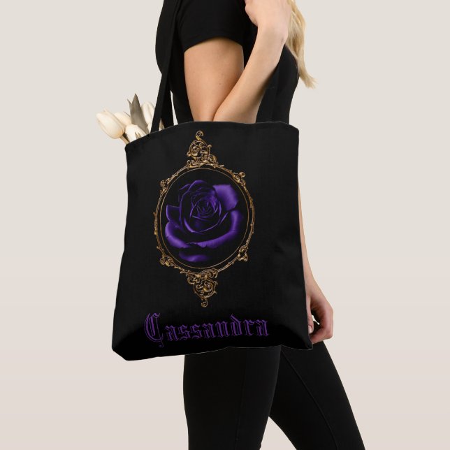 Goth Purple Rose Personalized  Tote Bag (Close Up)