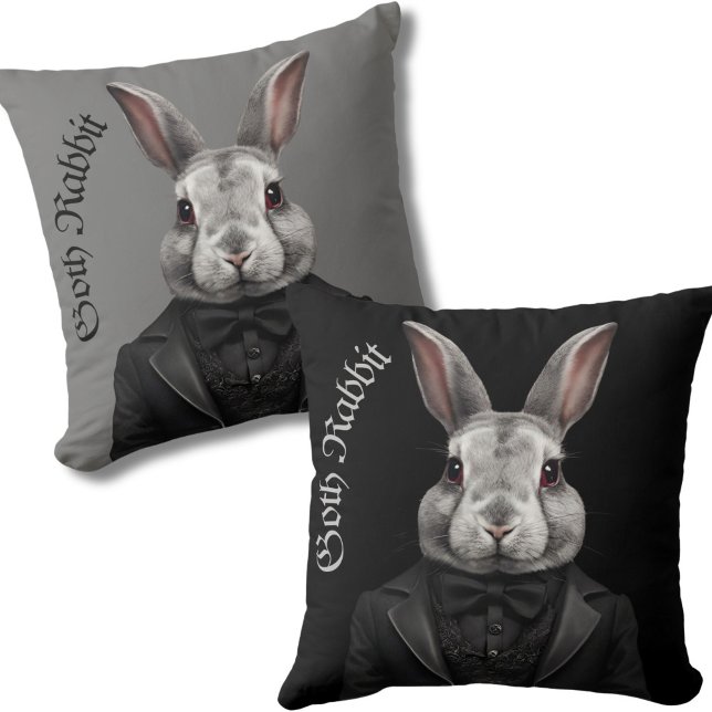 Goth Rabbit cushion Gothic black grey bunny (Creator Uploaded)