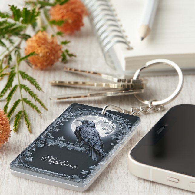 Goth Raven Moon Keychain (Front Right)