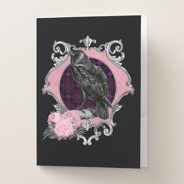 Goth Raven Rose Frame Pocket Folder (Front)