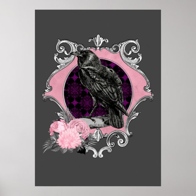 Goth Raven Rose Frame Poster (Front)