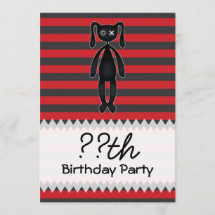 Goth Red and Black Bunny Birthday Invitation