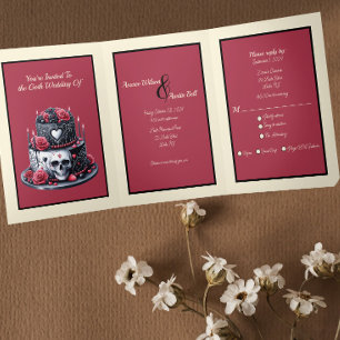 Goth Red and Black Wedding Cake Tri-Fold Invitation