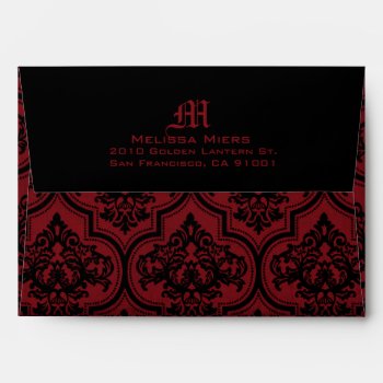 Goth Red Black Damask Wedding Envelope by NouDesigns at Zazzle