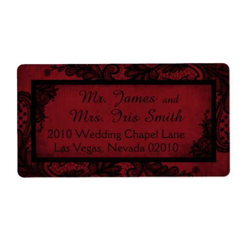 Goth Red Black Lace Grunge Wedding Label