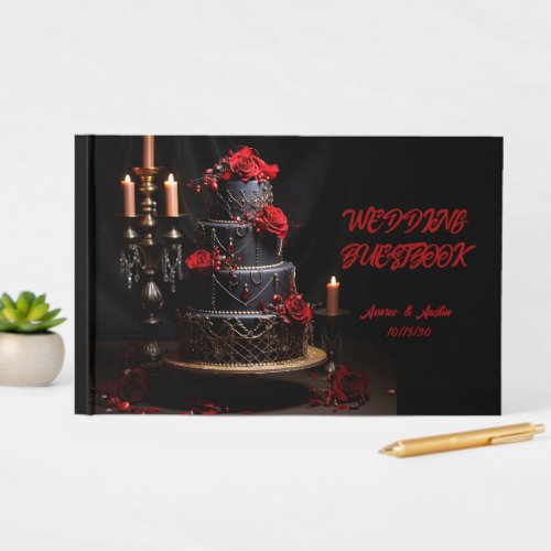 Goth Red Black Roses Wedding Cake  Guest Book