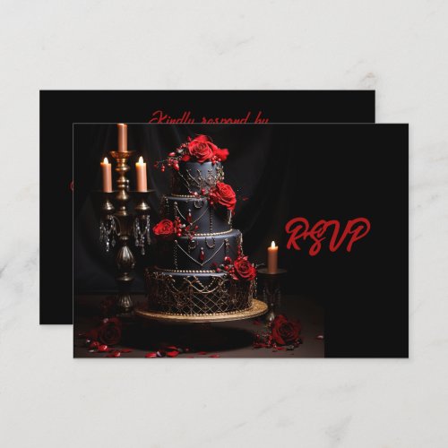 Goth Red Black Roses Wedding Cake Save the date RSVP Card