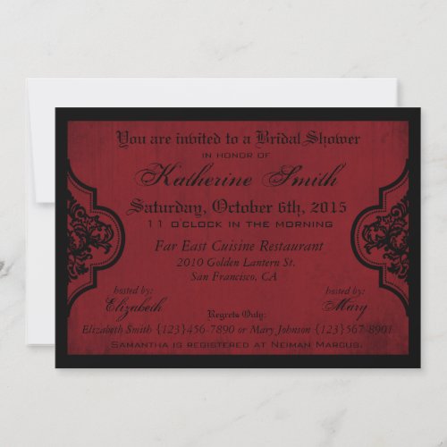 Goth Red Damask Grunge Bridal Shower Invitation