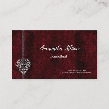 Goth Red Damask Silver Heart Business Card by gothicbusiness at Zazzle