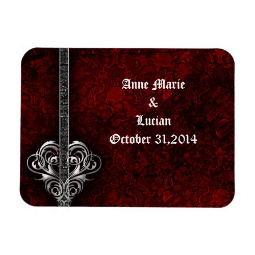 Goth Red Damask Silver Heart save the date Magnet