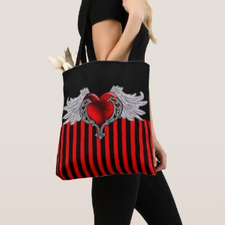 Goth Red Heart with Angel Wings