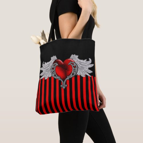 Goth Red Heart with Angel Wings Tote Bag
