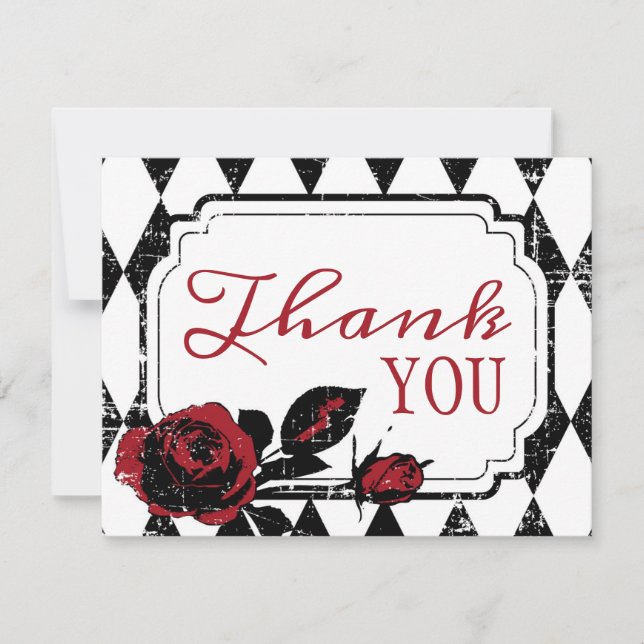 Goth Red Rose Grunge Diamond Print Thank You Card (Front)